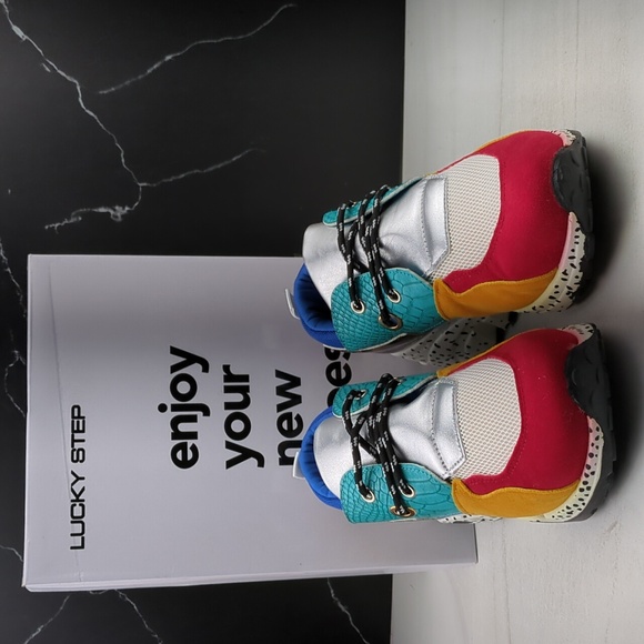 Lucky Step Women's Wedge Platform Sneaker Red/White/Multi-Color sz 7 - Picture 1 of 13